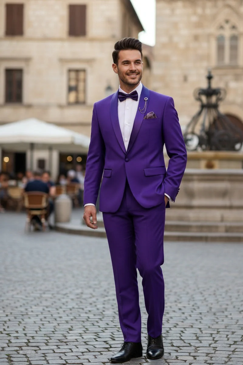 Premium Royal Purple Shawl Lapel Tuxedo β Spectrum 1 Button Formal Set