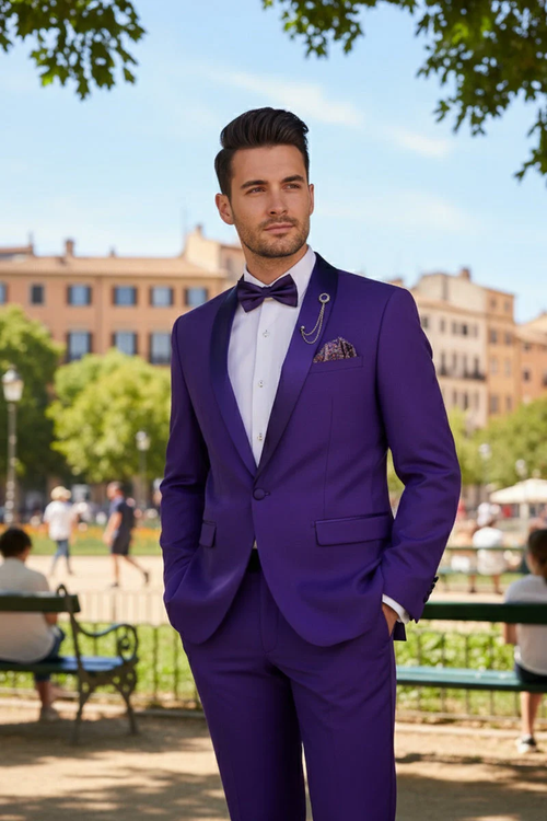 Premium Royal Purple Shawl Lapel Tuxedo β Spectrum 1 Button Formal Set