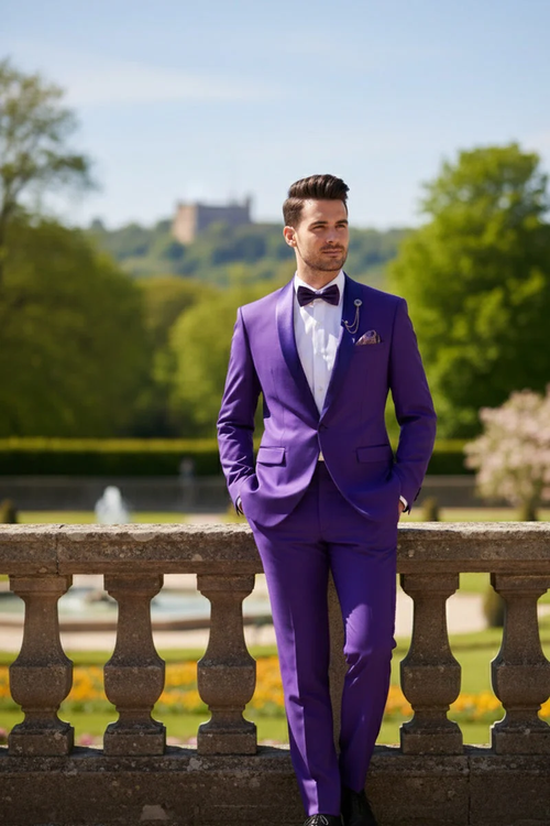 Premium Royal Purple Shawl Lapel Tuxedo β Spectrum 1 Button Formal Set