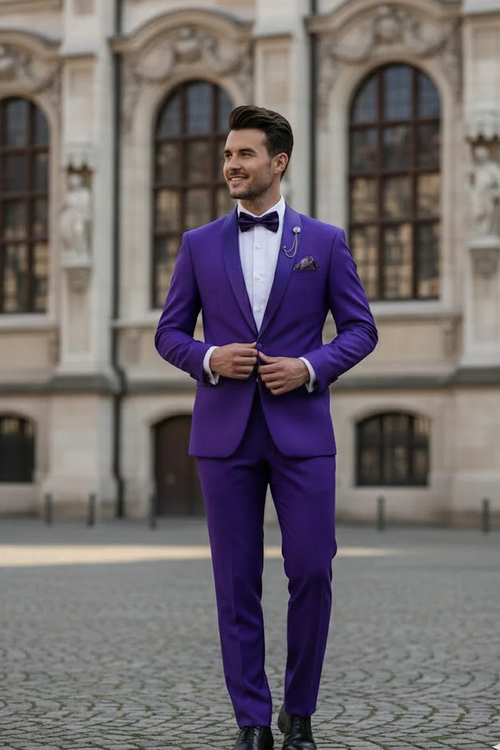Premium Royal Purple Shawl Lapel Tuxedo β Spectrum 1 Button Formal Set