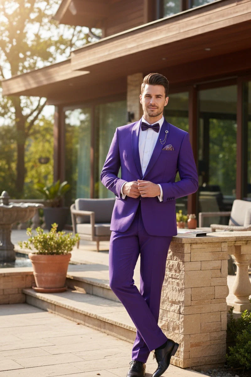 Premium Royal Purple Shawl Lapel Tuxedo β Spectrum 1 Button Formal Set