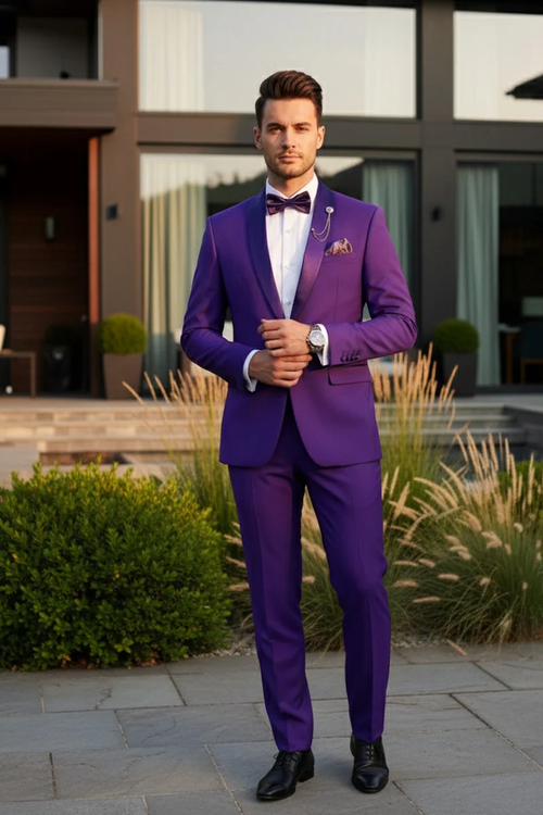 Premium Royal Purple Shawl Lapel Tuxedo β Spectrum 1 Button Formal Set