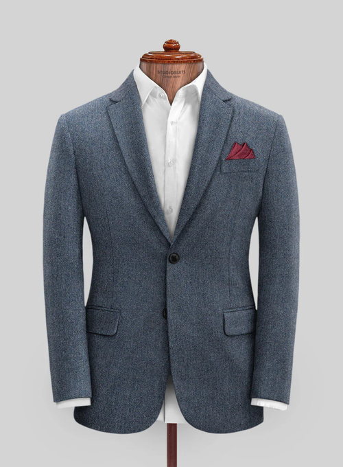 Mens Heritage Blue Herringbone Jacket β Timeless Tweed Sport Coat