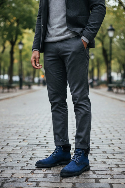 Suede Faux Shearling Combat Boot