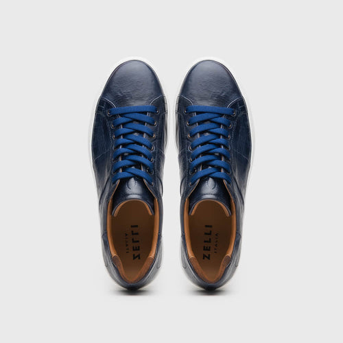 Zelli Vivo Tumbled Calfskin Sneakers in Navy with Contrast Soles