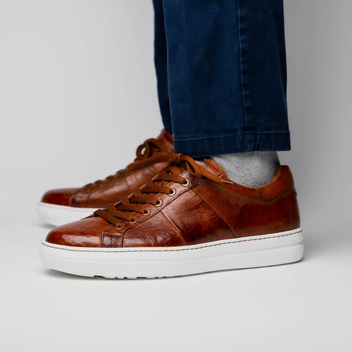 Zelli Vivo Tumbled Calfskin Sneakers in Cognac with White Rubber Sole