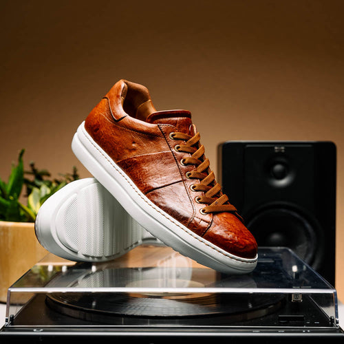 Zelli Vivo Tumbled Calfskin Sneakers in Cognac with White Rubber Sole