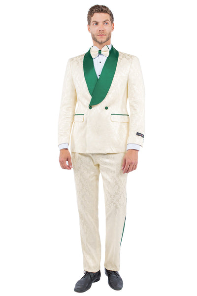 Men's Ivory & Emerald Green Double Breasted Smoking Jacket