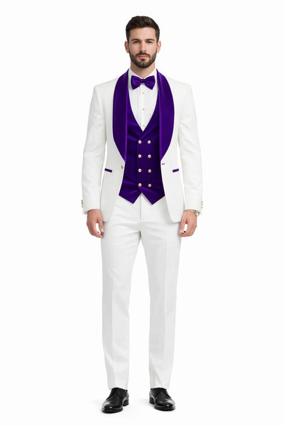 Wedding Tuxedo - Groom Suit - White And Purple Prom Suit