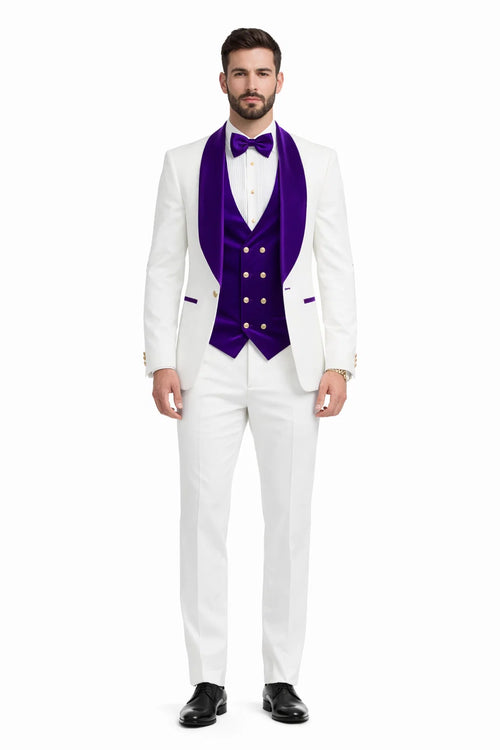 Wedding Tuxedo - Groom Suit - White And Purple Prom Suit
