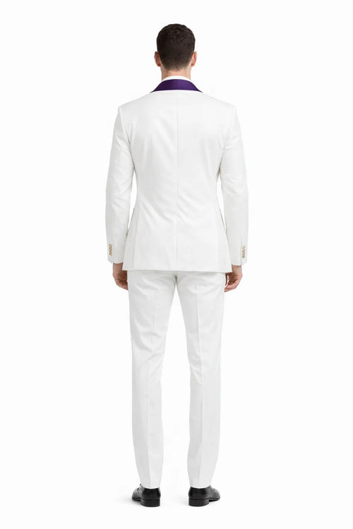 Wedding Tuxedo - Groom Suit - White And Purple Prom Suit