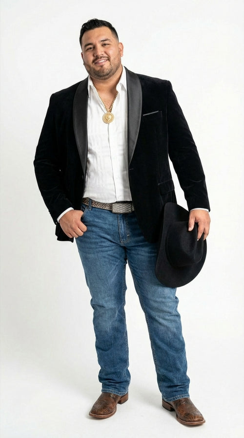 Mens Black Velvet Cowboy Blazer β Western Formal Jacket with Satin Lapel