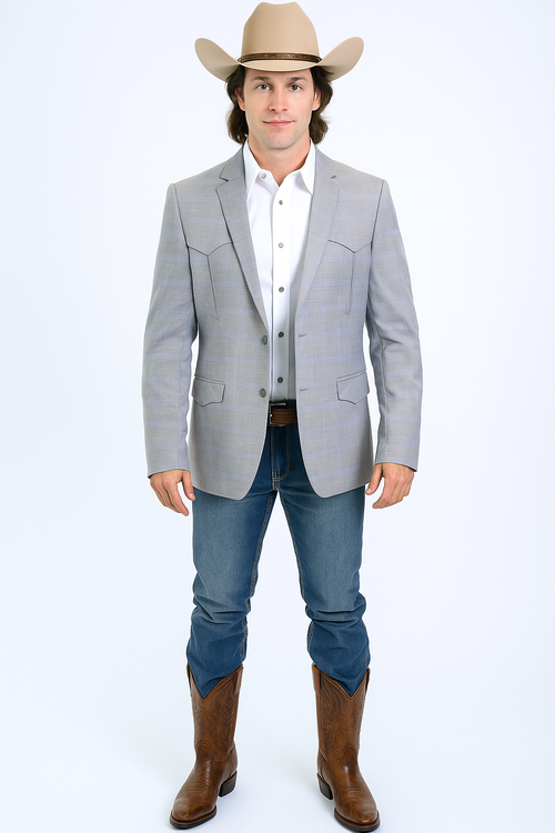 Saco Vaquero Western Blazer - Saco Para Hombre - Mens Double Button Western Grey Blazer