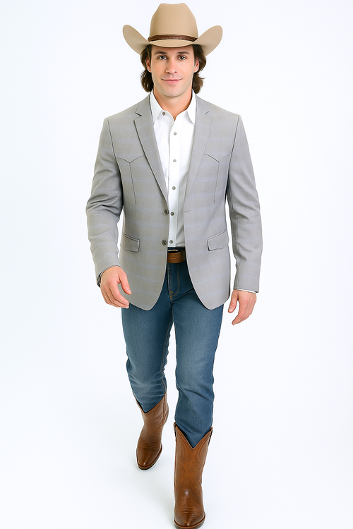Saco Vaquero Western Blazer - Saco Para Hombre - Mens Double Button Western Grey Blazer