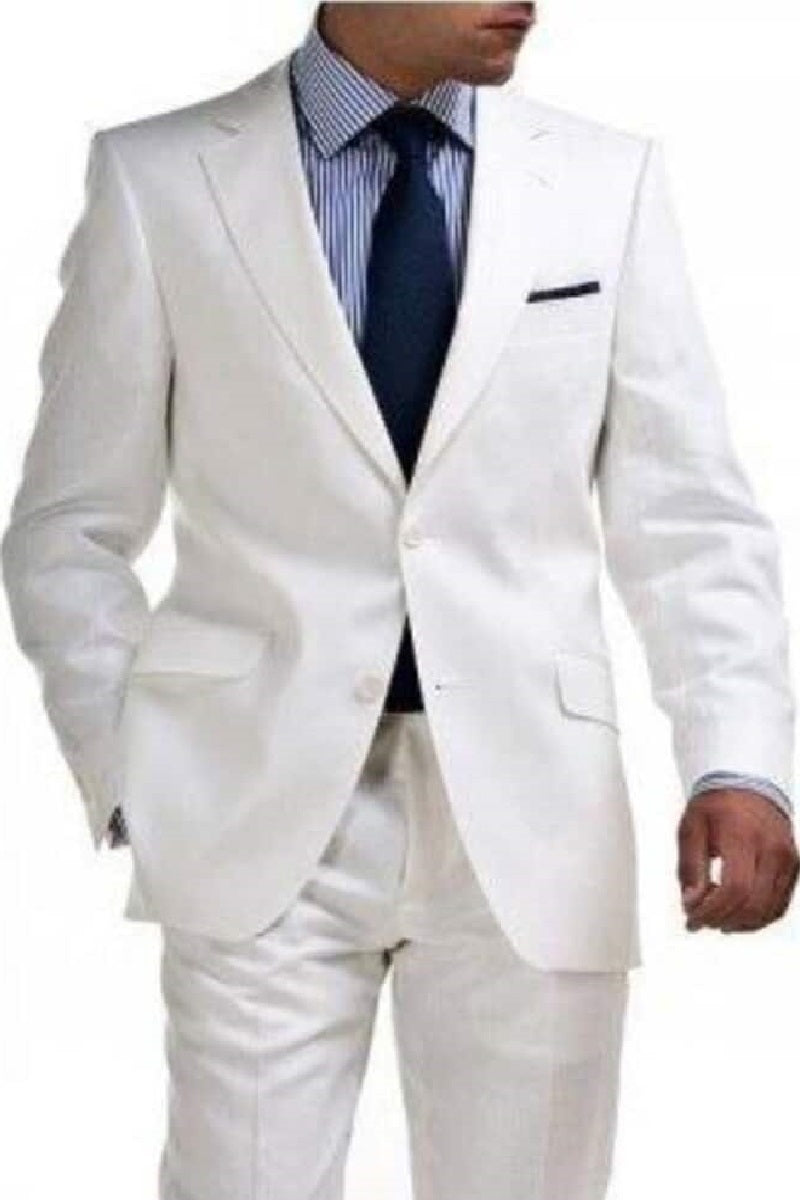 Mens Big and Tall Linen Suits - White 2 Button Summer Fabric Suit – SuitUSA