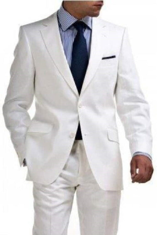 Mens Big and Tall Linen Suits - White 2 Button Tapered Summer Fabric Suit