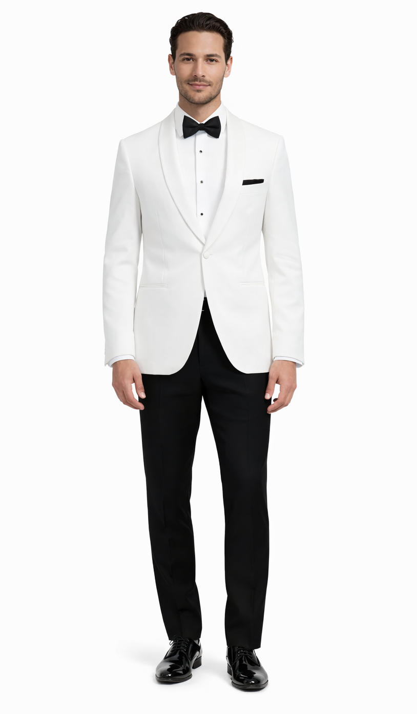 White Dinner Tuxedo Jacket with Shawl Lapel – Wedding & Prom – SuitUSA