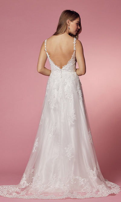 Nox Anabel Long White Ball Gown with Lace Applique