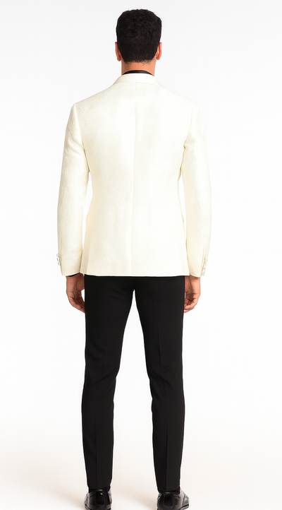 White Paisley Tuxedo Jacket with Shawl Lapel – Wedding & Prom