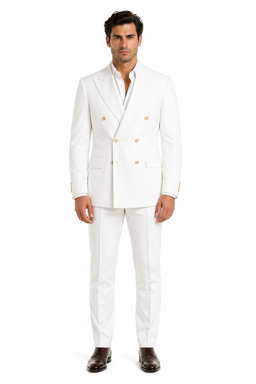 White, Six Button Double Breasted Suits Blazer Jacket Coat