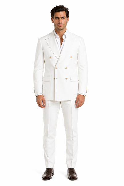 White, Six Button Double Breasted Suits Blazer Jacket Coat