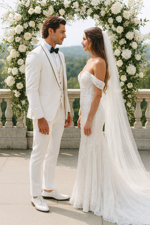 White Slim Fit Satin Tuxedo β Four Piece Set