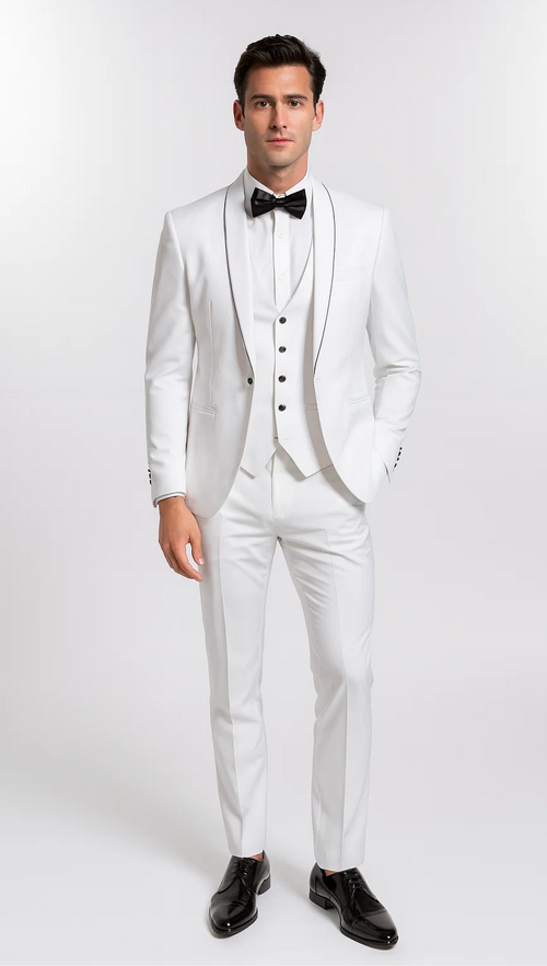White Slim Fit Satin Tuxedo β Four Piece Set