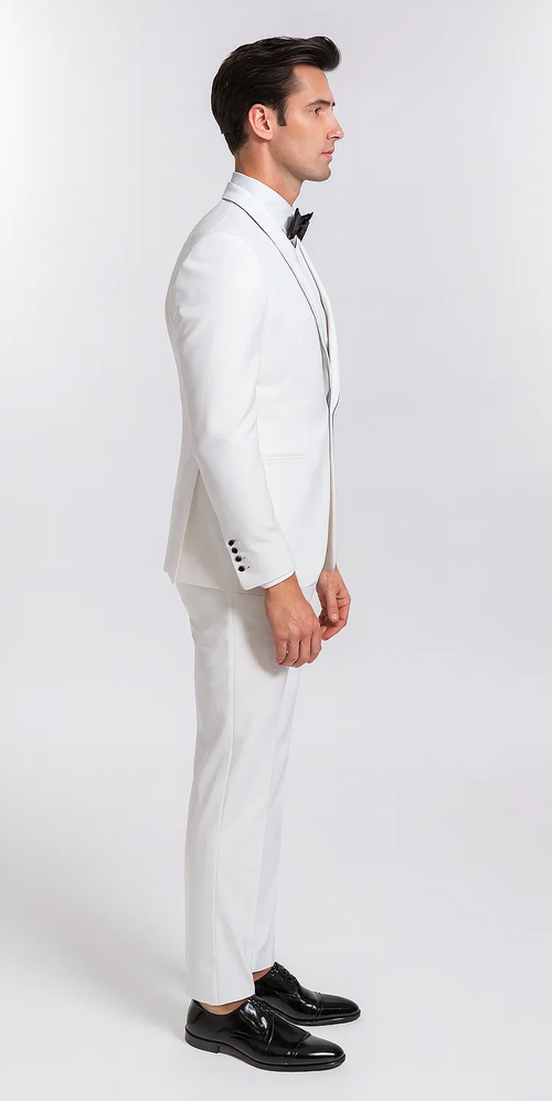 White Slim Fit Satin Tuxedo β Four Piece Set
