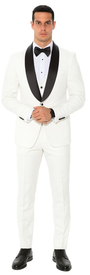 White Slim Fit Tuxedo with Large Shawl Lapel β 3 Piece Wedding & Prom Set