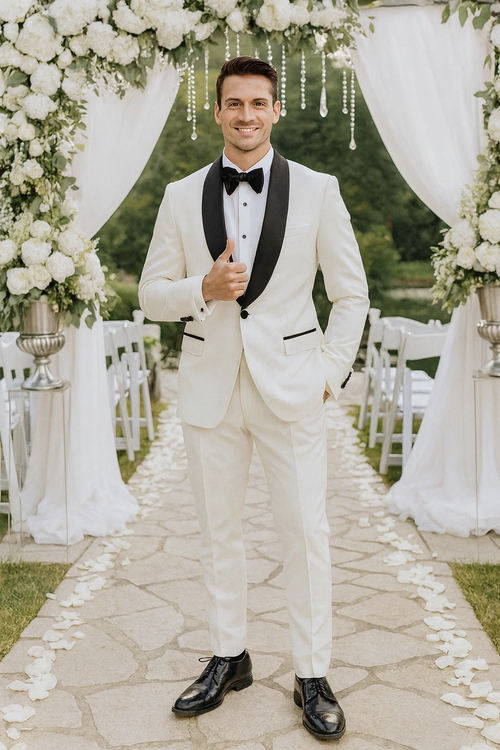 White Slim Fit Tuxedo with Large Shawl Lapel β 3 Piece Wedding & Prom Set