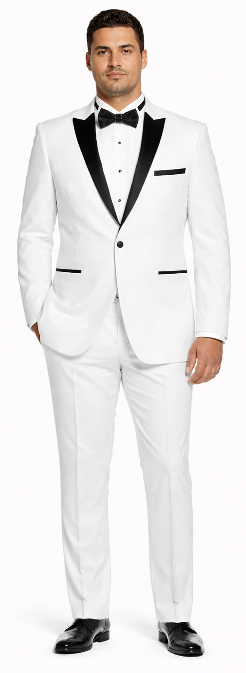 White Tuxedo with Black Peak Lapel Slim Fit - Wedding - Prom
