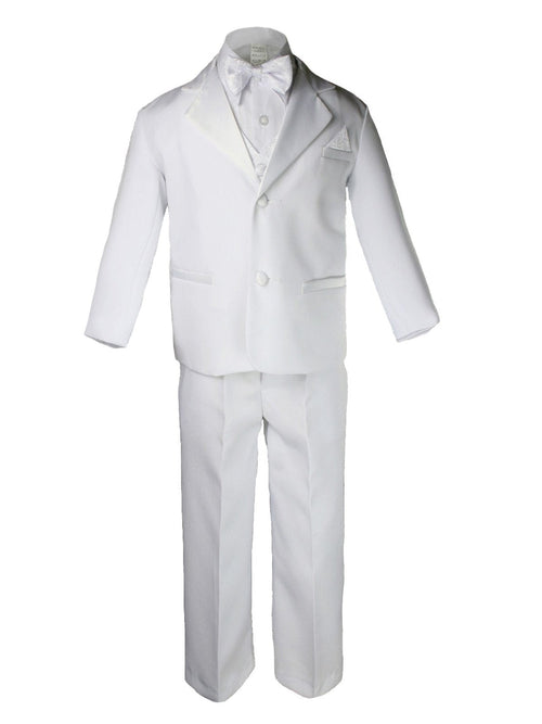 Boys 5 Piece White Tuxedo Set Sizes 2T-16