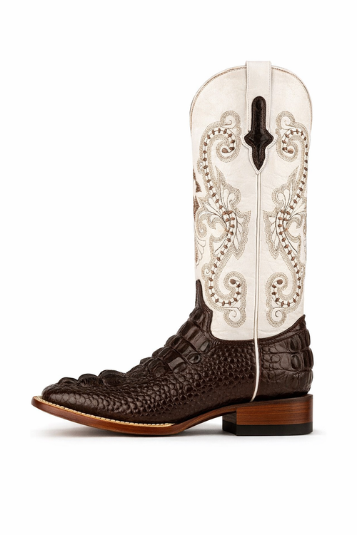 Ferrini Women's Rancher Square Toe Boots Crocodile Print - Chocolate/White 9049309