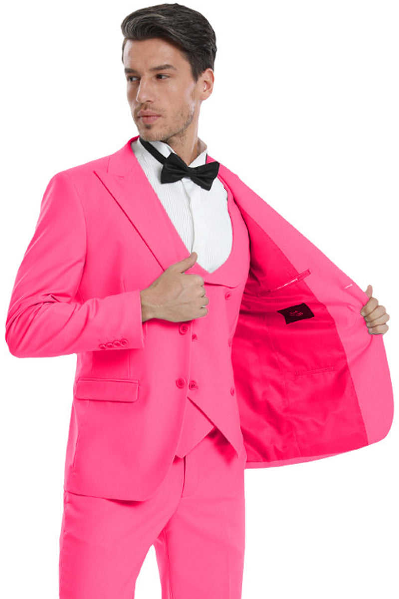 Men's Fuchsia Pink Vested Suit for Formal Events