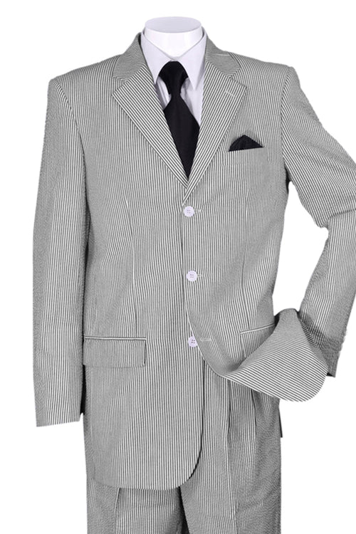 Mens Classic Fit 3 Button Summer Seersucker Suit in Black by Fortino Landi