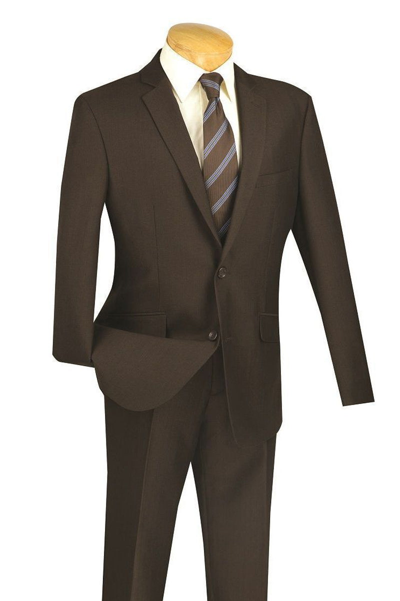 Men's Textured Slim Fit Travel Suit in Brown