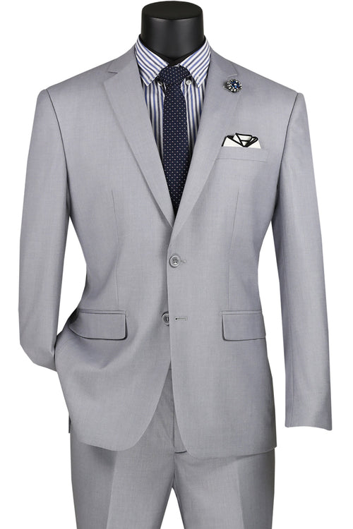Modern Fit 2 Button Men's Suit in Light Grey - Basic Collection by Vinci