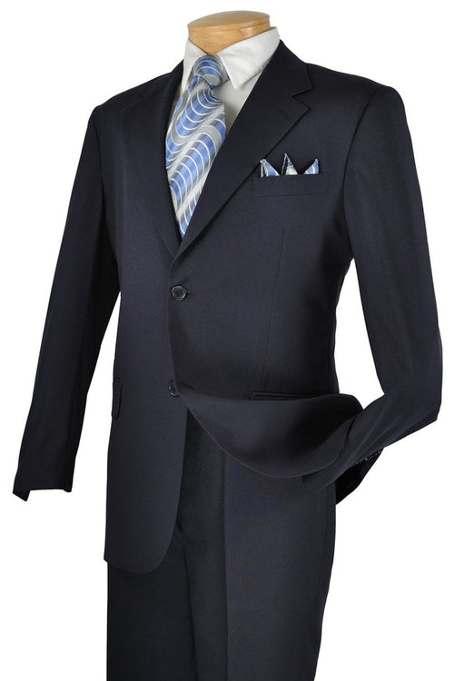 Mens Navy Blue 2-Button Poplin Suit by Vinci Suits