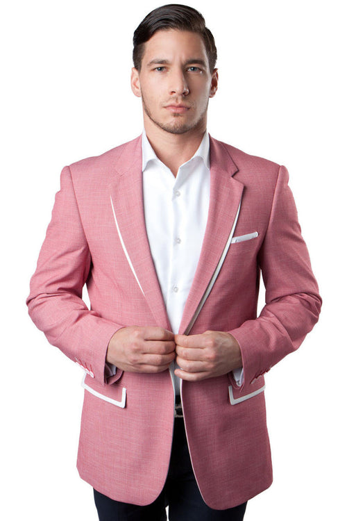 Men's Salmon Pink Summer Blazer in White Trim