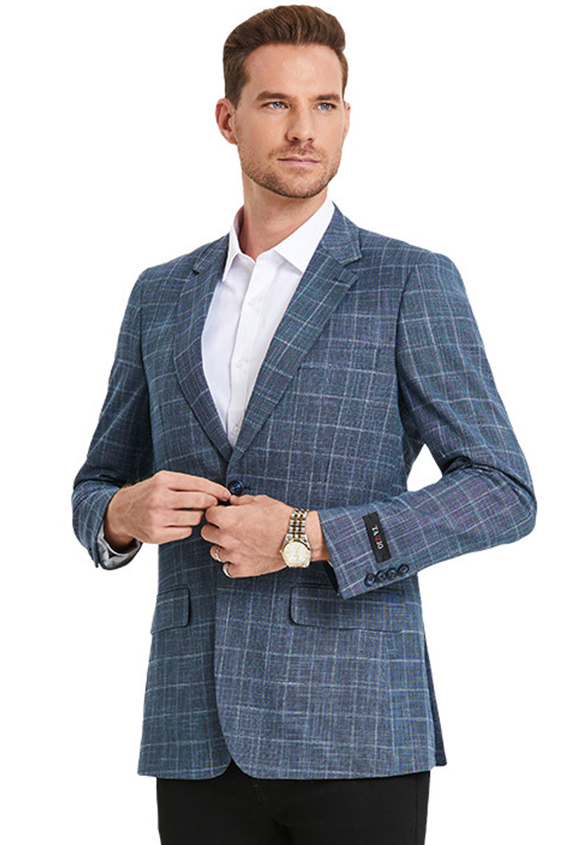 Men's Slim Fit Windowpane Sport Coat in Denim Blue