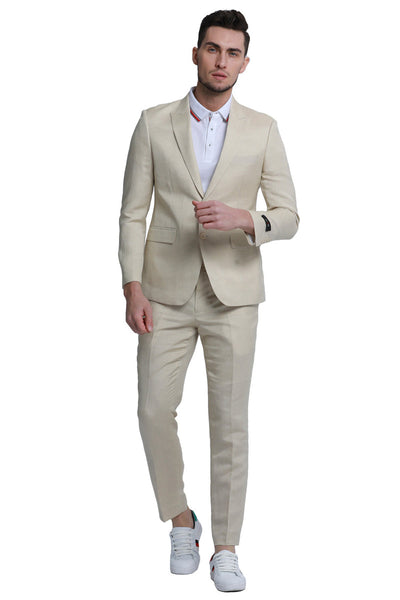 Men's Summer Linen Wedding Suit in Tan by Tazio Suits