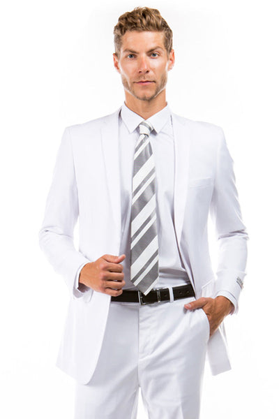Mens Slim Fit Wedding Suit in White from Tazio Suits