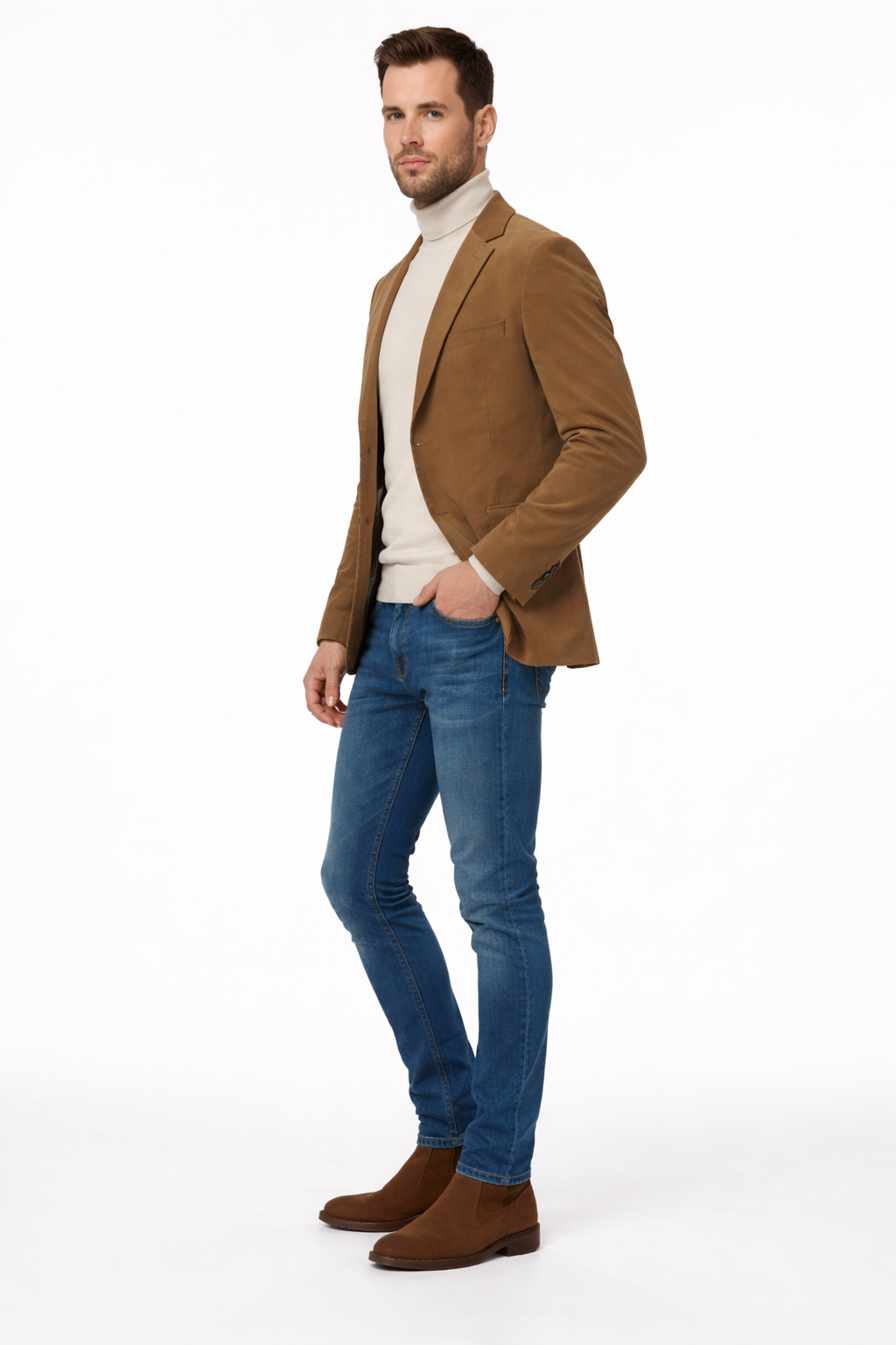 Zacchi Men’s Tan Micro Suede Fashion Sport Coat