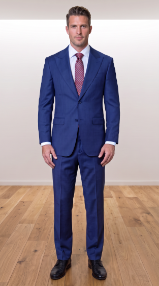Statement Men's Modern Fit 2 Piece 100% Super 200 Wool Suit Peak Lapel in Navy - image 2