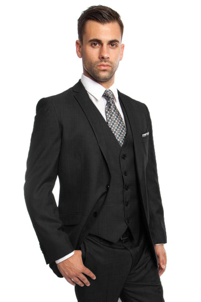 Men's Classic Black Vested Suit by Tazio Suits