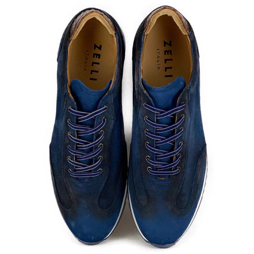 Zelli Costa Suede and Crocodile Brogue Sneakers in Navy