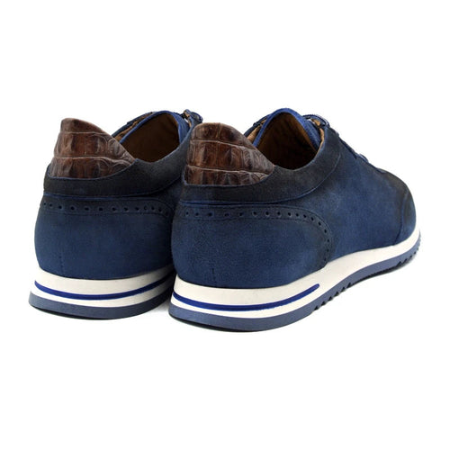 Zelli Costa Suede and Crocodile Brogue Sneakers in Navy