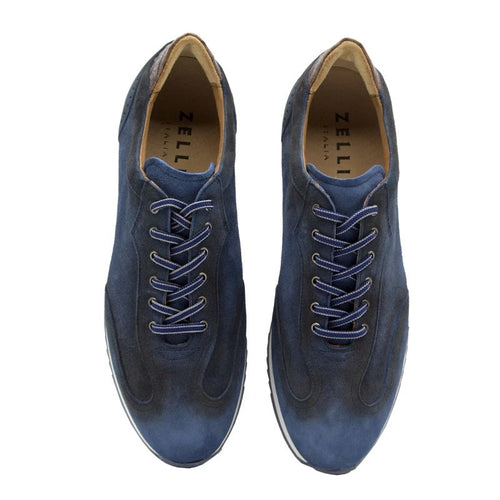Zelli Costa Suede and Crocodile Brogue Sneakers in Navy