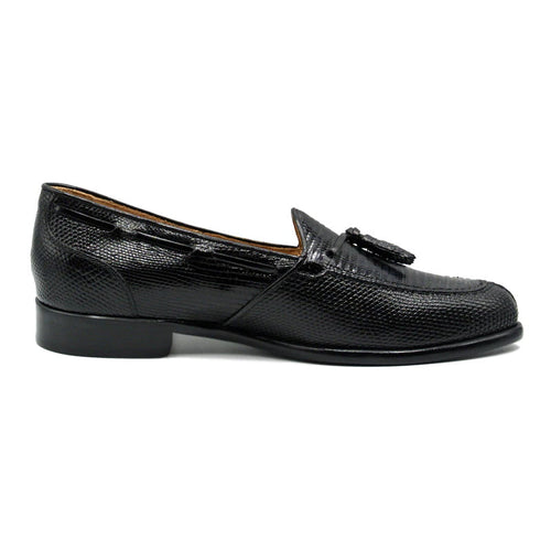 Zelli Franco Genuine Lizard Tassel Loafers in Black with Apron Toe