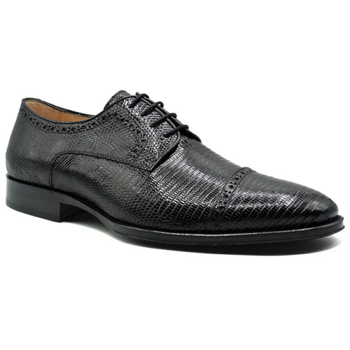 Zelli Giovanni Genuine Lizard Cap Toe Brogue Dress Shoes in Black
